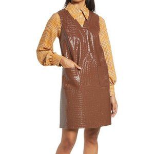 NWT Halogen x Atlantic-Pacific Croc Embossed Faux Leather Shift Dress Size:  S